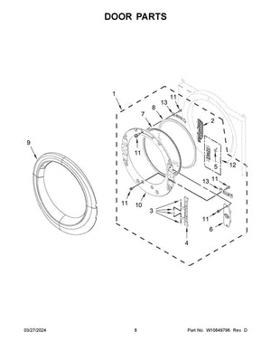 Bague de charnière de porte de sèche-linge Whirlpool - WPW10208398, remplace : W10208398