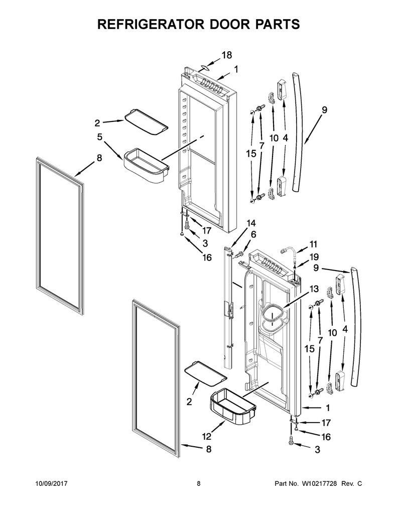 Whirlpool Refrigerator & Freezer Door Handle (White) - WPW10222984K, Replaces: W10157427