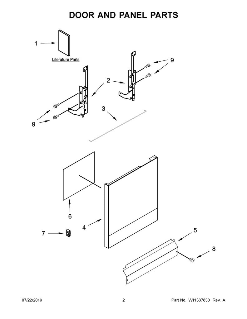 Whirlpool Dishwasher Exterior Door Panel (White) - WPW10274896, Replaces: W10274896
