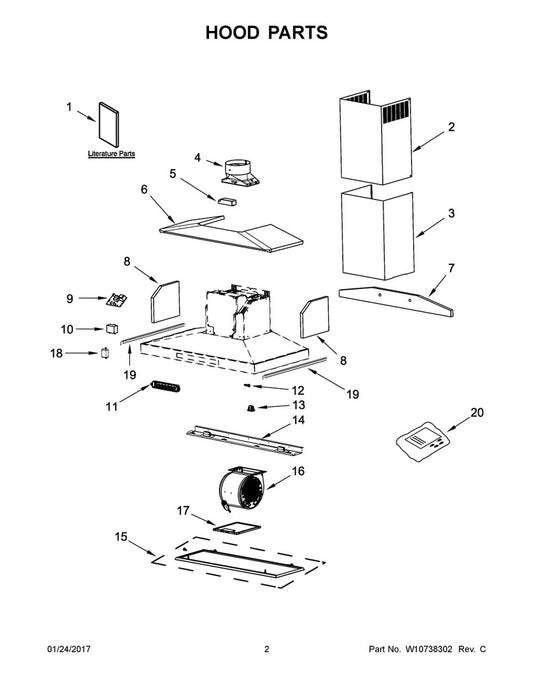 Whirlpool Range, Oven & Cooktop Range Hood Vent Chimney - WPW10291599