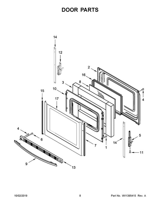 Whirlpool Range, Oven & Cooktop Exterior Door Panel (Stainless) - WPW10330077, Replaces: 3194433