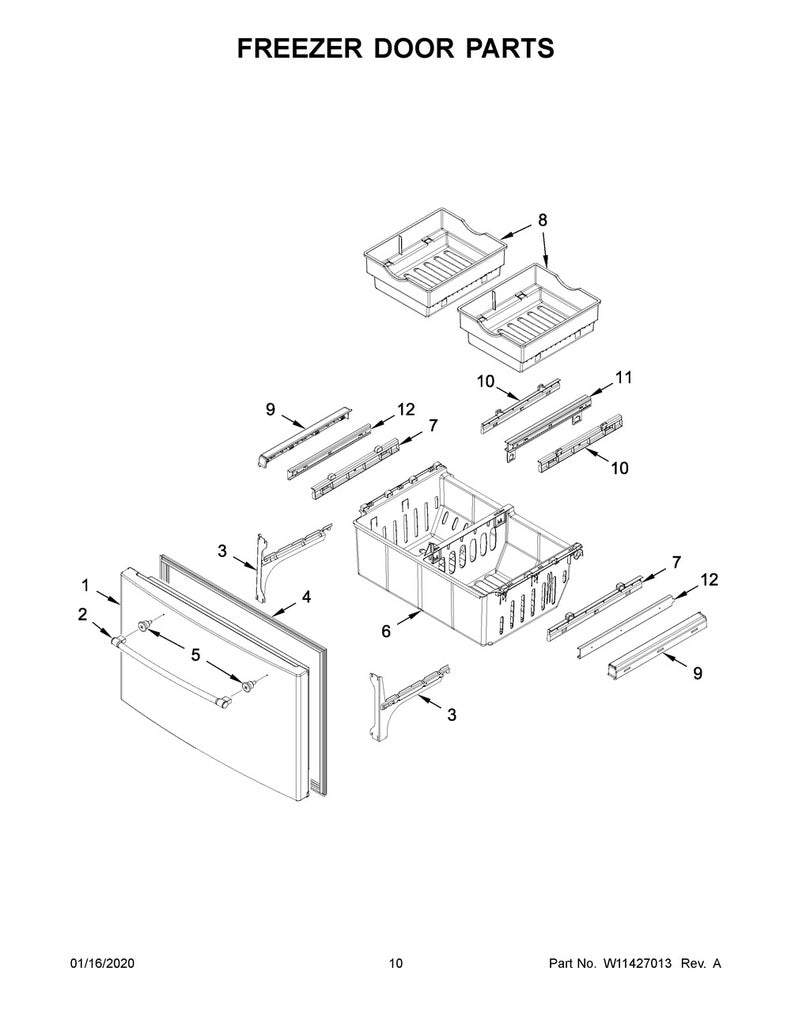 Whirlpool Refrigerator & Freezer Freezer Door Gasket (Gray) - WPW10443324, Replaces: W10180624