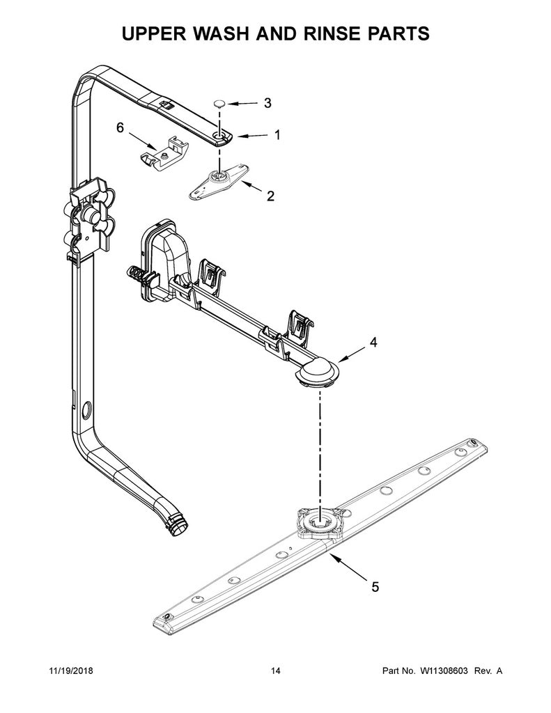 Whirlpool Dishwasher Middle Spray Arm - WPW10448645, Replaces: W10448645