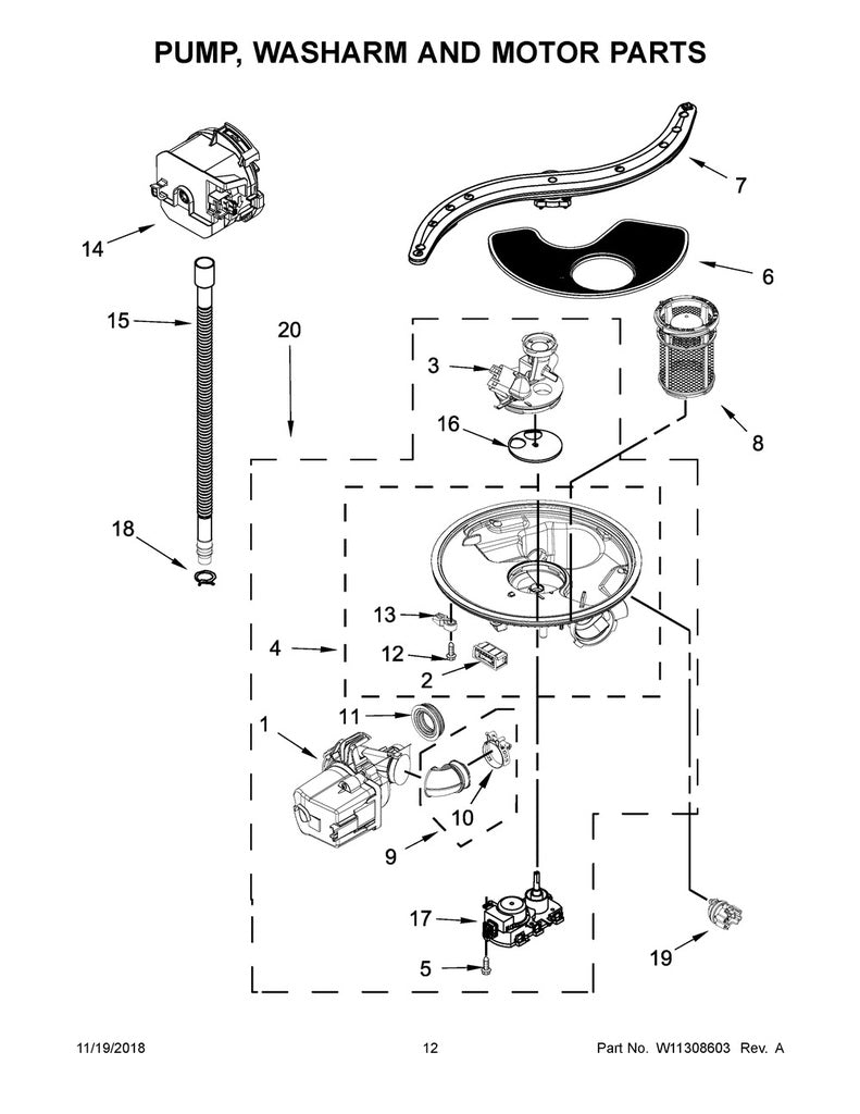 Whirlpool Dishwasher Pump & Motor Assembly - WPW10455260, Replaces: W10455260
