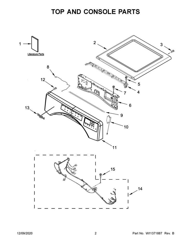 Whirlpool Dryer Top Panel (Chrome Shadow) - WPW10460919, Replaces: W10460919