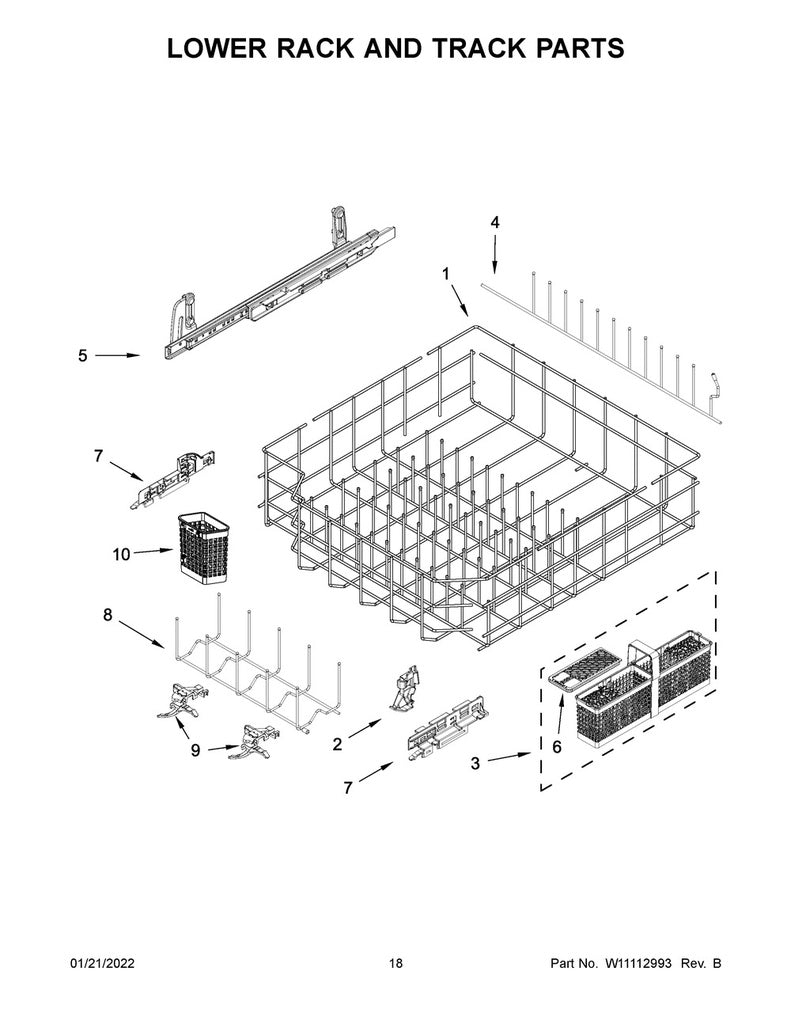 Whirlpool Dishwasher Silverware Basket - WPW10473836, Replaces: W10195722