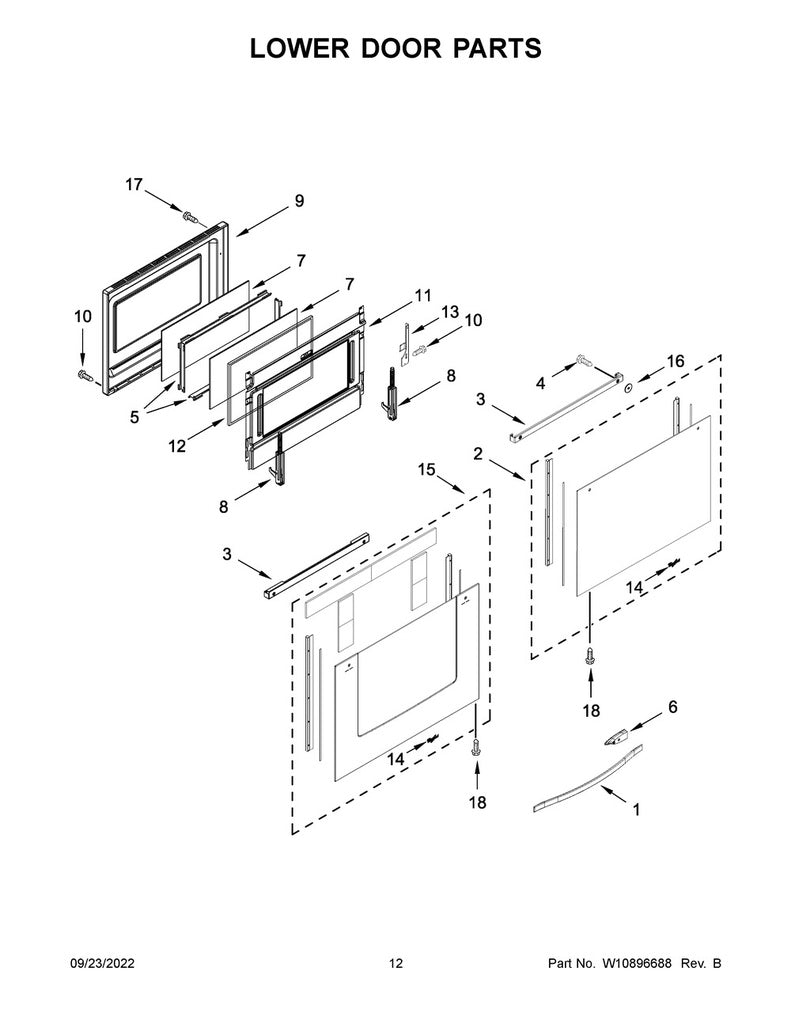 Whirlpool Range, Oven & Cooktop Door Handle (Stainless) - WPW10618239, Replaces: W10254687