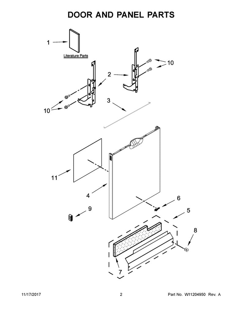 Whirlpool Dishwasher Front Door Panel (Stainless) - WPW10629473, Replaces: W10629473