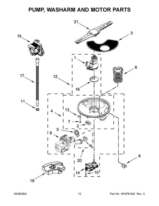 Whirlpool Dishwasher Pump and Motor Assembly - WPW10671942, Replaces: W10671942