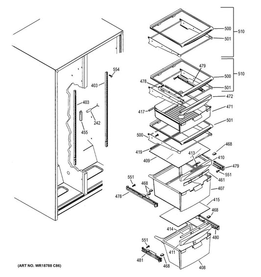 GE Refrigerator & Freezer Refrigerator Crisper Drawer Slide Rail, Right Hand - WR01F03335