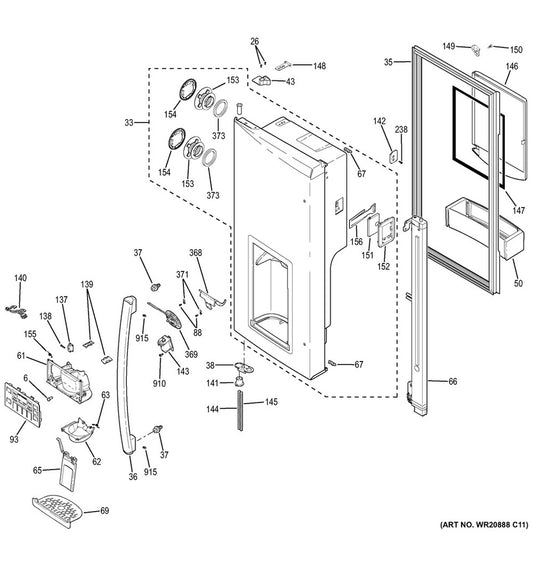 GE Refrigerator & Freezer Refrigerator French Door Gasket With Flap, Grey - WR01L02134