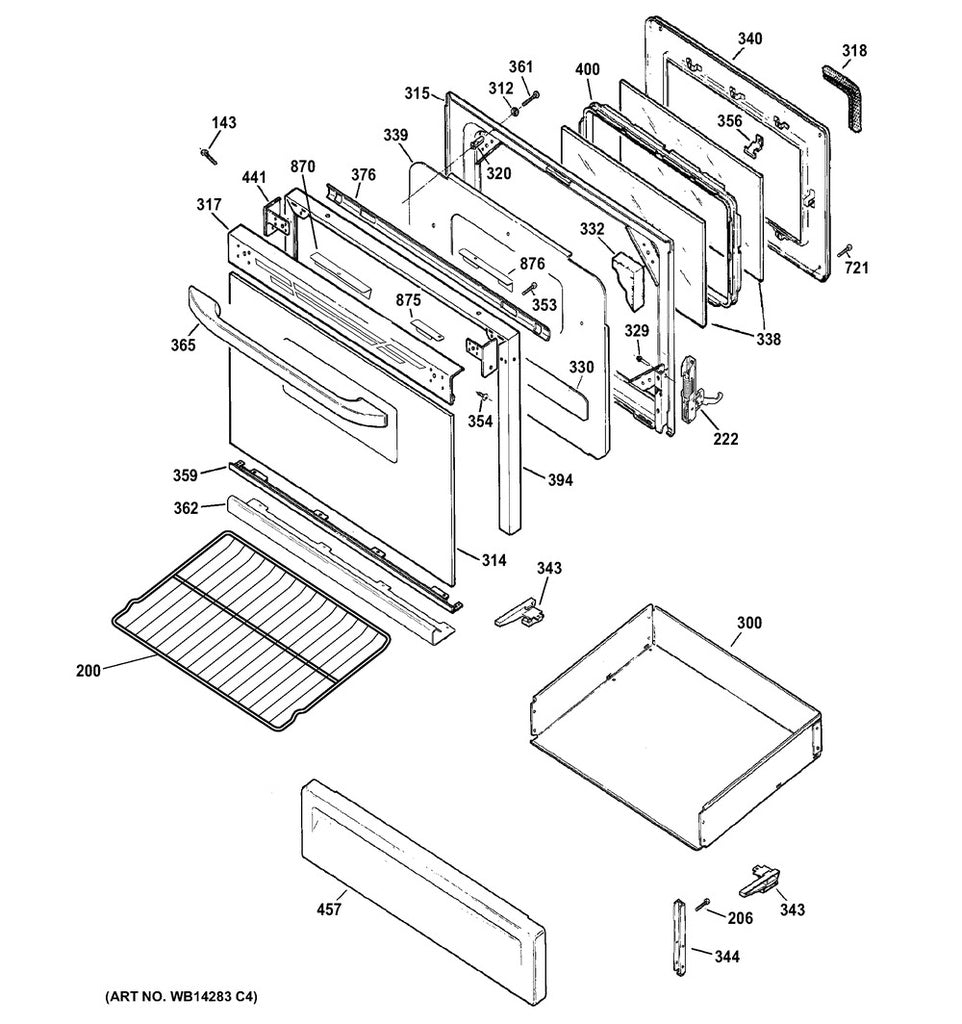 GE Range, Oven & Cooktop Range Outer Oven Door Panel & Glass, White - WS01L07858