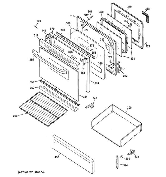 GE Range, Oven & Cooktop Range Outer Oven Door Panel & Glass, White - WS01L07858