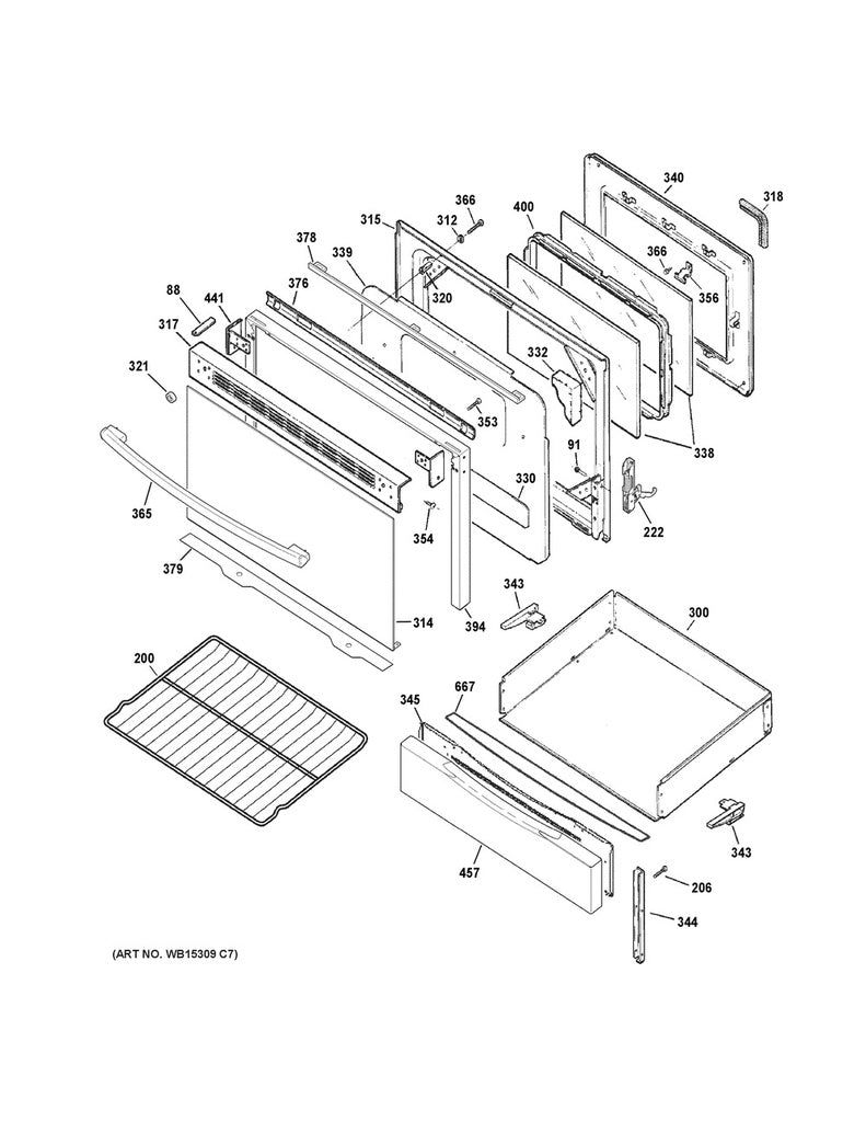 GE Range, Oven & Cooktop Range Outer Oven Door Panel & Glass, White - WS01L11511